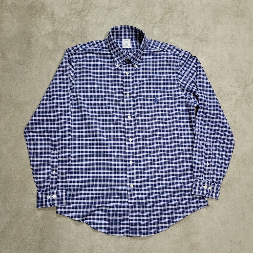 Brooks Brothers mens 100% Pima cotton Plaid Shirt blue sz Large